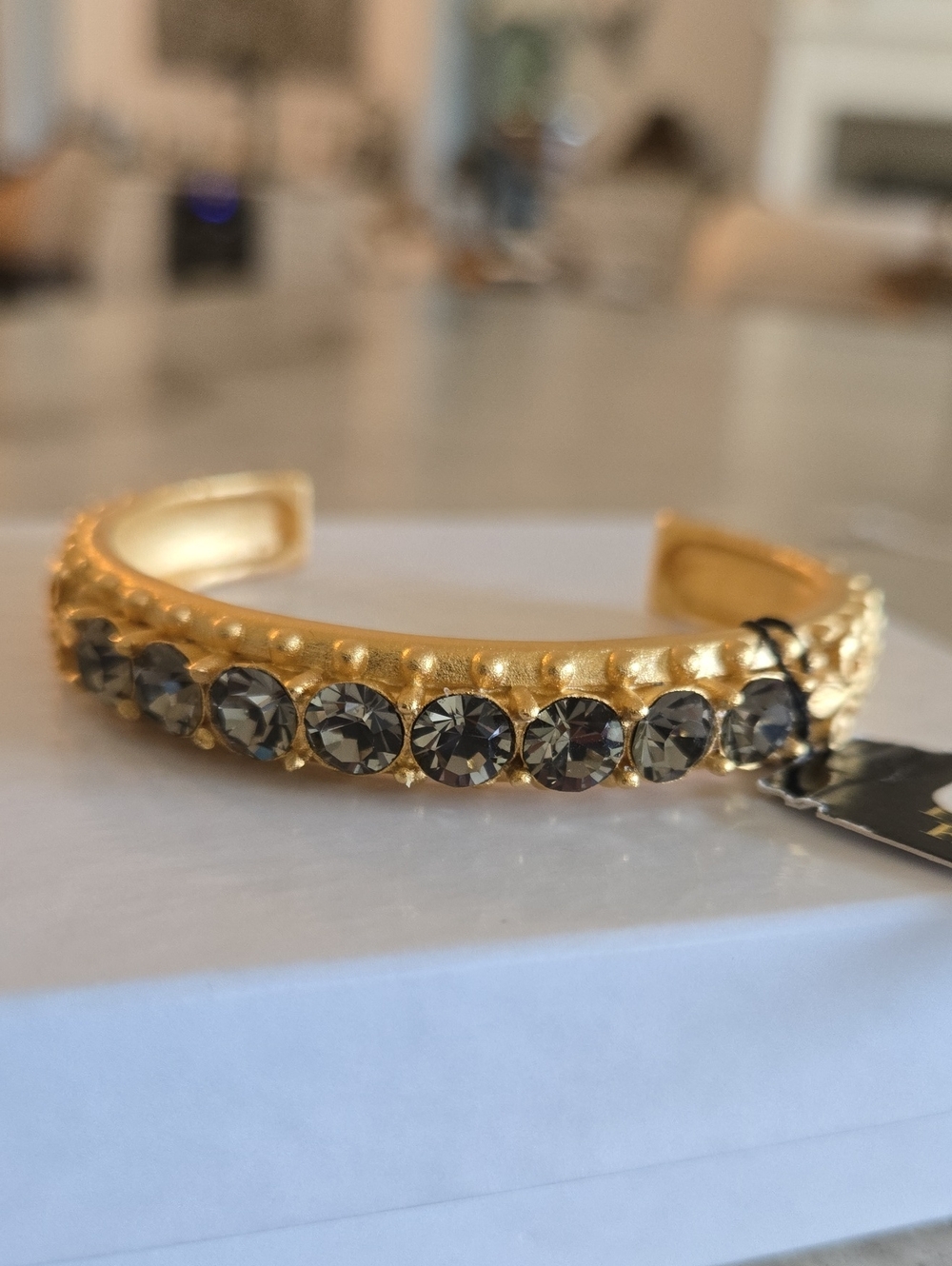 French Kande 24k Gold Cuff Bracelet with Black "Diamond" Crystals, NWT
